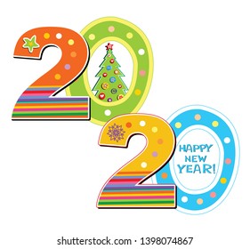 2020 Happy New Year Background for your Seasonal Flyers and Greetings Card or Christmas themed invitations. Celebration mint background with Christmas tree, star, number 2020 and place for your text. 