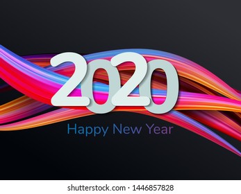 2020 happy New Year background. Multi-colored acrylic brush. Liquid background with wave shapes in rainbow color. Abstraction for design. Vector illustration