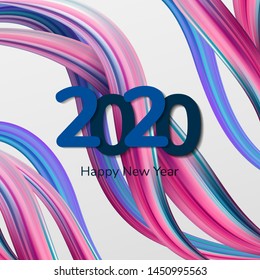 2020 happy New Year background. Multi-colored acrylic brush. Liquid background with wave shapes in rainbow color. Abstraction for design. Vector illustration