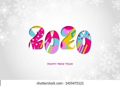 2020 happy new year background with cute colorful geometric shapes