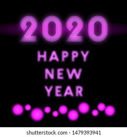 2020 Happy New Year background neon design for holiday flyer, greeting, invitation card, flyer, poster, brochure cover, typography or other printing products. Vector illustration.