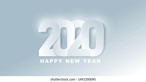 2020 Happy New Year background. 2020 Number paper art Text Design.Vector holiday illustration. 