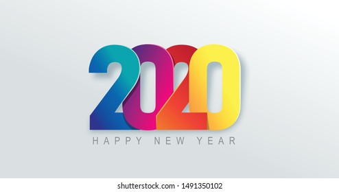 2020 Happy New Year background. 2020 Number paper art Text Design.Vector holiday illustration. 