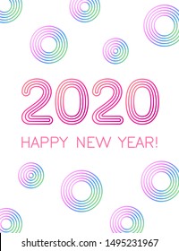 2020 Happy New Year background. Retro line design in modern vision for typography, printing products, flyer, brochure covers or invitation cards. Fun abstraction. Vector illustration