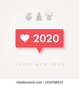 2020 Happy New Year background with follower notification symbol. Vector illustration concept for greeting card and social media mobile apps