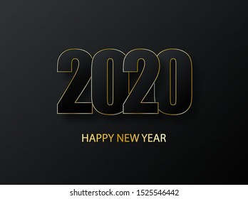 2020 Happy New Year Background. luxury dark with gold vector greeting illustration. Cover of business diary for 2020 with wishes. Greetings and invitations, christmas themed congratulations and cards.