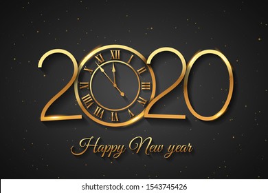 2020 Happy New Year background with gold clock