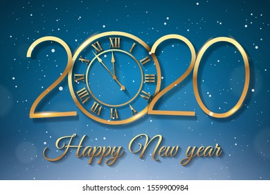 2020 Happy New Year background with gold clock