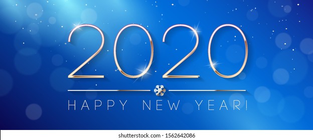 2020 Happy New Year Background, Card, Banner, Flyer Or Christmas Themed Invitations. Blue Illustration With Golden Digits And Snowflake. Ready For Your Design. Vector EPS10