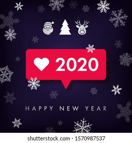 2020 Happy New Year background with follower notification symbol. Vector illustration concept for greeting card and social media mobile apps