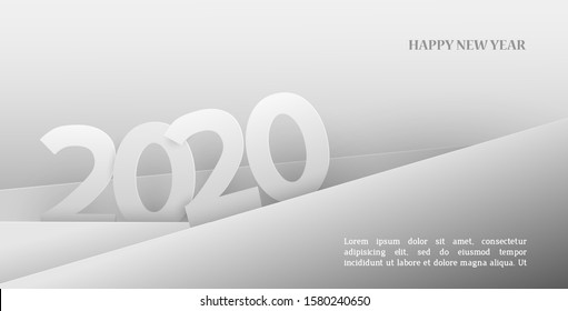 2020 Happy New Year background in paper style. Design for your flyers, greetings and invitations cards, congratulations and banners. Vector illustration.