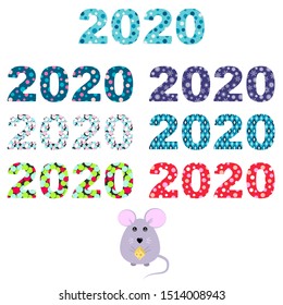 2020 Happy new year banner with patterned numbers and a rat. Vector illustration of 2020 Chinese year of rat for poster, sales banner, card, headline design. 