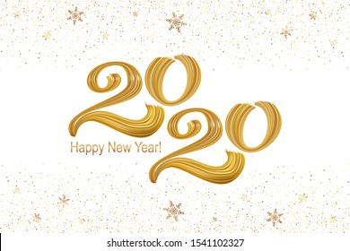 2020. Happy new year banner. Vector illustration of a happy new year in gold and black colors. Beautiful inscription. Background for the holiday.
