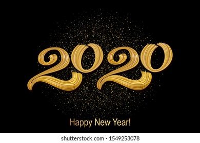 2020. Happy new year banner. Vector illustration of a happy new year in gold and black colors. Beautiful inscription. Background for the holiday.