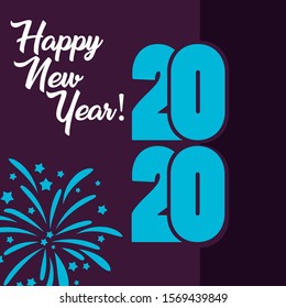 2020 happy new year banner card fireworks purple blue white