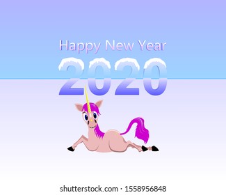 2020 Happy New Year Beautiful postcard to the 2020 New Year greeting card with an illustration of a unicorn