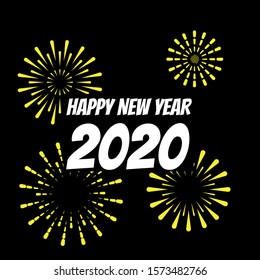 2020 happy new year with beautiful fireworks on black background