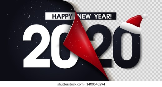 2020 Happy New Year Black Promotion Poster or banner with open gift wrap paper. Change or open to new year 2020 concept.Promotion and shopping template for New Year.Vector EPS10