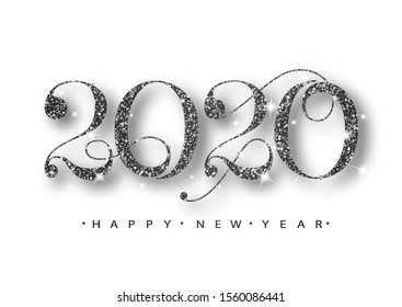 2020 Happy new year.  Black  Numbers Design of greeting card.  Black  Shining Pattern. Happy New Year Banner with 2020 Numbers