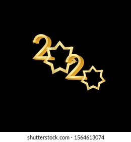 2020 happy New Year black background with golden glittering stars. Gold decoration with glowing number. Vector winter holiday greeting card template. Calendar design template.