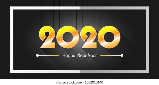 2020, Happy New Year 2020, Black background, black background isolated vector,  Banner, poster, numbers, cover, text, card, vector.