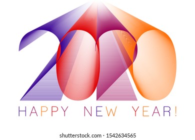 2020 Happy New Year blend cool vector banner. Abstract holiday greeting card. 2020 Happy New Year wishes text isolated on white background. Tech font calligraphic typography print.