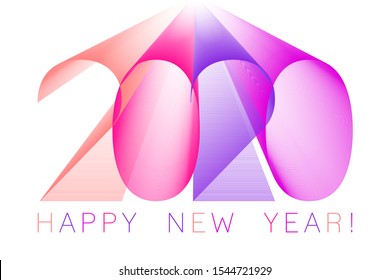 2020 Happy New Year blend cool vector banner. Abstract holiday greeting card. 2020 Happy New Year wishes text isolated on white background. Tech font calligraphic typography print.