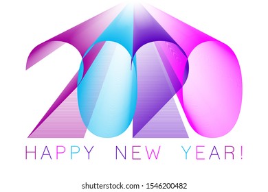 2020 Happy New Year blend cool vector banner. Abstract holiday greeting card. 2020 Happy New Year wishes text isolated on white background. Tech font calligraphic typography print.