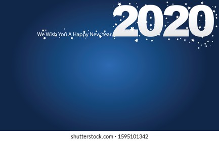 2020 Happy New Year Blue and White Color Greeting Card Background Template 
