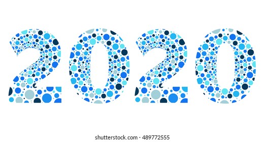 2020 Happy New Year bubble vector, blue isolated symbol