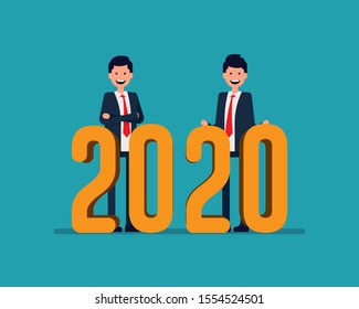 2020 Happy New Year. Business corporate concept, Vector illustration in cartoon style