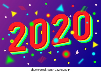 2020 Happy New Year card design. 2020 background with 3d effect. Vector illustration for gift card for Happy New Year,  banner, flyer, certificate, greeting card, holiday banner, web poster.