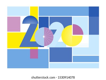 2020 Happy New Year card. Abstract flat illustration with bright numbers. Vector banner for celebration design.