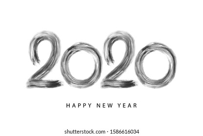 2020 happy new year card, banner. Creative holiday poster. Hand drawn design black oil paint numbers. Handwritten modern brush lettering background isolated vector.