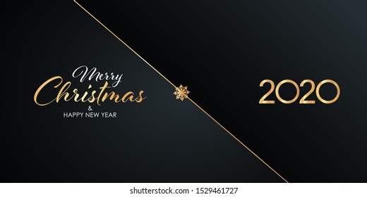 2020 Happy New Year celebrate banner with gold handwritten new year holiday greetings. christmas Vector illustration.