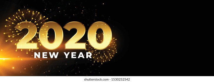 2020 happy new year celebration banner with fireworks
