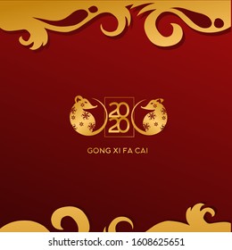 2020 Happy New Year Chinese red and gold color background