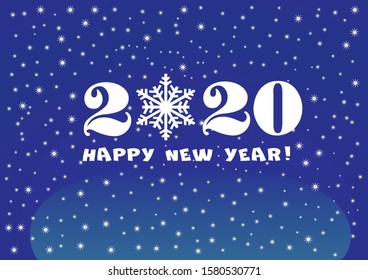 2020 Happy New Year classic blue background with white stars and snowflakes for your Seasonal Flyers and Greetings Card or Christmas.