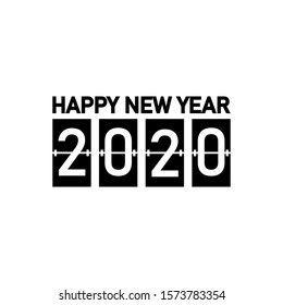 2020 happy new year clock syle in black and white