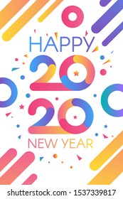 2020 Happy New Year Colorful Congratulation Banner. Multicolored Numbers Two Thousand Twenty with Wishes Decorated Confetti. Christmas Vertical Poster on Festival Vector Flat Cartoon Illustration