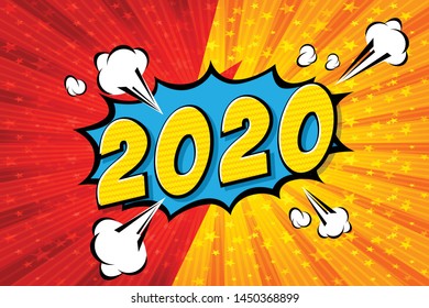 2020 Happy new year Comic Speech Bubble. illustrator Vector