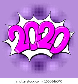 2020 happy new year. Comic text. Pop Art vintage vector illustration