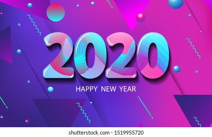 2020 Happy New Year concept. Abstract gradients waves background. colorful vector illustration