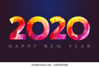 2020 A Happy New Year congrats. Stained glass logotype. Abstract isolated graphic design template. Xmas numbers. Red coloured emblem. Sale digits, 2 % or up to 20% percent off idea. Calender title.