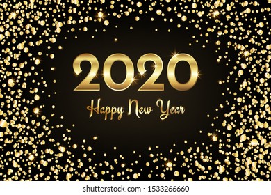 2020 happy new year congratulation with gold sparkles and shining text, vector illustration