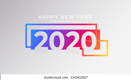 2020 Happy New Year congratulations trendy banner template. Modern papercut numbers with rectangular insta color frames background. Creative winter season holidays postcard design. Vector illustration