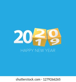 2020 Happy new year creative design background or greeting card. 2020 new year numbers on blue