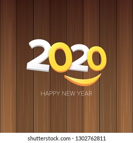 2020 Happy new year creative design background or greeting card. 2020 new year numbers on wooden background