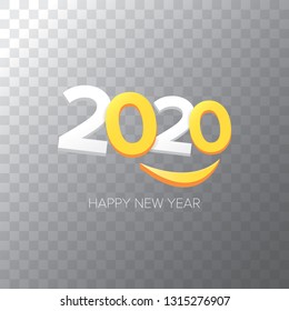 2020 Happy new year creative design background or greeting card. 2020 new year numbers isolated on transparent background
