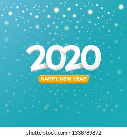 2020 Happy new year creative design background or greeting card. 2020 new year numbers on sky background with snow and lights